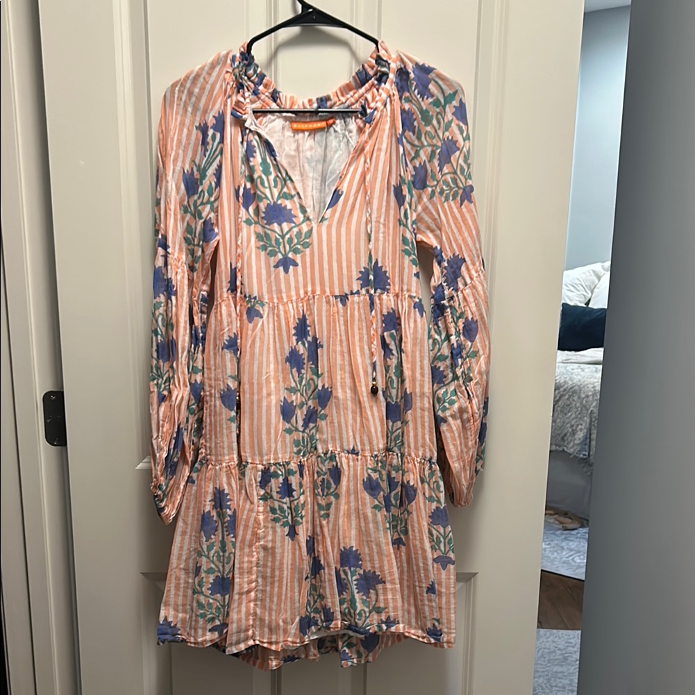 Oliphant Coral And Blue Striped Dress